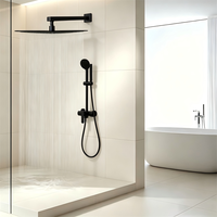 Bras de douche mural carré moderne en acier inoxydable 304 noir mat de 12 pouces avec extension à bride, fonction pluie à sortie unique, haute performance