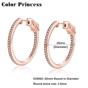 Pendientes de aro redondos de plata 925 para mujer, de 25mm, CZ, chapado en oro rosa - Product Image 2