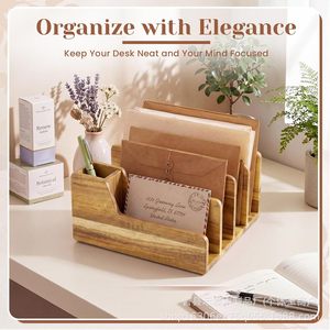 Wooden File Manager Office Desk Folder <b>Shelf</b> 4 Layers Multi Tiered Classification Rack For Bill Organization - Product Image 4