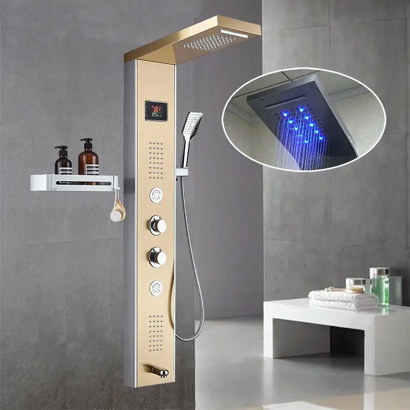 Zhejiang Luxury Modern head black wall mounted pannello doccia colonna rubinetto cascata bagno doccia pannello led