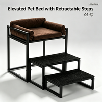 Lit surélevé pour chien et chat avec chaise longue pliable pour animaux de compagnie, échelle d'accès, structure en fer durable, design carré solide, taille XL