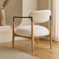 Chaise de salle à manger rembourrée moderne avec accoudoirs, fauteuil d'appoint en bouclette, pieds en bois massif pour restaurant, hôtel, café, salon