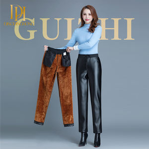 Portez un <span class=keywords><strong>pantalon</strong></span> <span class=keywords><strong>en</strong></span> cuir ample à taille haute sur leur maman épaissie avec un <span class=keywords><strong>pantalon</strong></span> long <span class=keywords><strong>en</strong></span> PU pour garder la chaleur imperméabilisant avec de la polaire - Product Image 6