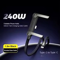 Cable de Carga Rápida Ajustable de Tipo C a Tipo C, Cable Plano PD de 240 W, Soporte para Teléfono, Cable de Carga 2 en 1 para Teléfono