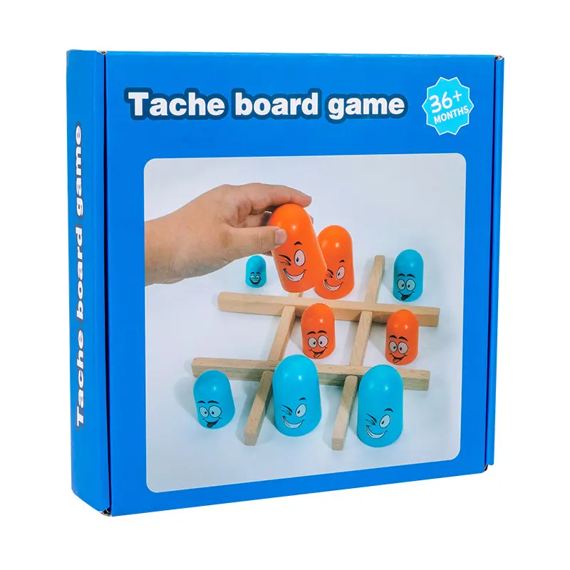 Tic Tac mainan meja permainan papan kayu wajah tersenyum 3 pak mainan meja keluarga klasik anak-anak pendidikan anak papan bermain GameToy