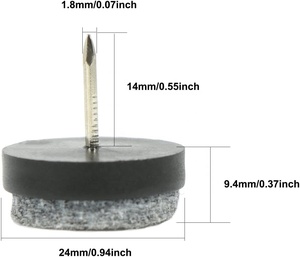 28 pièces de 24 mm de diamètre coussinets de meubles noirs à clouer coussinets en feutre avec clou pour meubles en bois tabourets de chaise pieds de table - Product Image 3