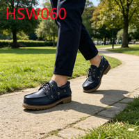 HY, Alltagstaugliche Mokassins mit Dicker Gummisohle, Hua Singh Bootsschuhe in Schwarz/Braun/Blau, Loafer mit Gewachster Schnürung HSW060