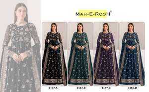 Ropa y accesorios Faux Georgette con bordado de secuencia Stich Work Anarkali vestido para fiesta y fiesta - Product Image 6