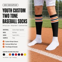 Chaussettes de baseball bicolores personnalisées pour jeunes, en gros, pour commandes de petites quantités, chaussettes de sport rayées pour équipes et clubs