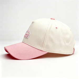 Gorra de Béisbol Estructurada de 5 Paneles para Mujer, Bicolor Rosa Crema, Visera Curva, Parche Bordado 3D en Relieve, Parte Trasera Sólida de Sarga de Algodón - Product Image 4