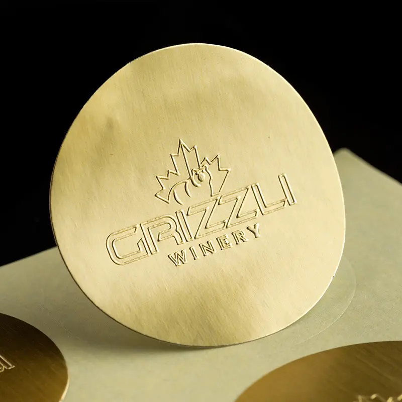 Kustom cetak Logo logam Debossed stiker mewah Embossing Label emas stiker untuk lilin