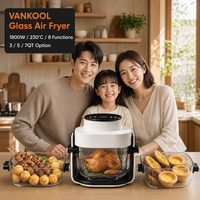 Friteuse à air électrique visuelle en verre 8-en-1, non toxique, portable, avec bol en verre et panier réversible en acier inoxydable, 1800W, compatible VR, ETL CB