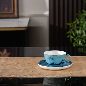 Premium Light Blue Ceramic Tableware <b>Set</b>, Oriental Floral Pattern Porcelain <b>Dinnerware</b> with Gold Rim, Exquisite Tea Cup - Product Image 3