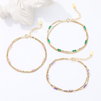 Bijoux Mlluki personnalisés en argent sterling 925, chaîne double à maillons ajustables, pierres de zircon colorées, baguette verte, pour femmes