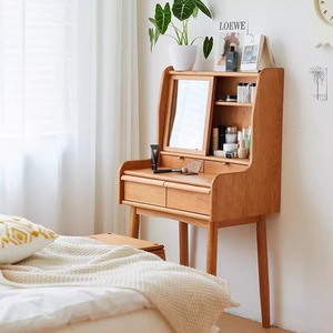 Cherry Wood Dressing <b>Table</b> With <b>Mirror</b> Storage Bedroom <b>Vanity</b> Makeup Desk - Product Image 4