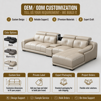 Canapé modulaire en cuir véritable beige, moderne, en forme de L, avec fauteuil inclinable électrique, console centrale, éponge écologique, personnalisable OEM, pour concessionnaires