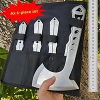 Ensemble de haches de camping multi-usages 6 pièces pour l'extérieur, lame en acier inoxydable, outil tactique pour fendre du bois de chauffage, utilisation en montagne, 25,5 cm de longueur totale