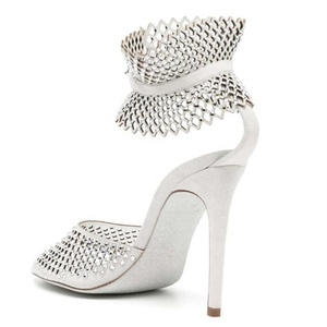Summer Women Suede Stiletto Ankle Strap High Heels Diamonds Mesh Dress <b>Sandals</b> Outdoor Shoes Peep Toe Pumps - Product Image 3