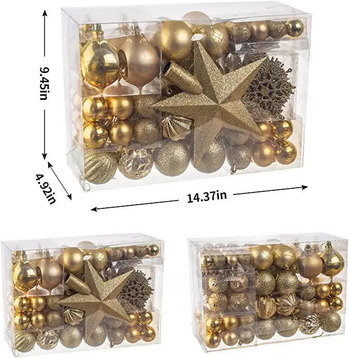 100 PCS Assorted Christmas Ornaments Set Shatterproof Plastic Christmas Ball Ornaments for Holiday Christmas Tree Decoration