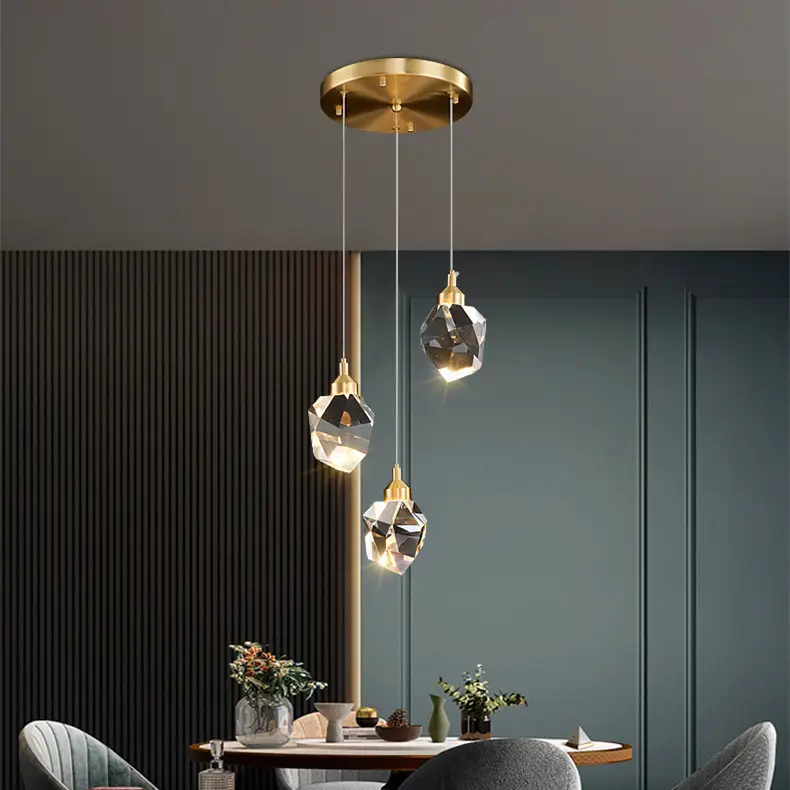 Хрустальная люстра для бара, ресторана, роскошная одноголовая люстра в скандинавском стиле, Современная прикроватная художественная маленькая люстра геометрической формы