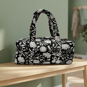 Artisanal Women's Black & <b>White</b> Dot Quilted Casual Duffle <b>Bag</b>-Sustainable Cotton Weekender Tote with Zipper Closure PNM Overseas - Product Image 2