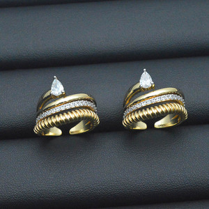 Vintage-Design <span class=keywords><strong>Gold</strong></span>/Silber Beschichtete Mehrschichtige Schlangenringe für Damen und Herren Glänzende CZ-Besetzte Punk Hip-Hop Offene Verstellbare Tier-Ringe - Product Image 1