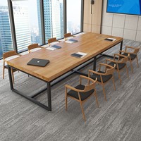 Table de conférence de style industriel loft, bureau, établi, fer, bois massif, mobilier de bureau, usage commercial, table longue pour école, 6-10 personnes