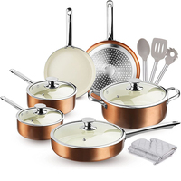 Meilleure Vente : Batterie de Cuisine Moderne en Métal 12 Pièces Antiadhésive avec Revêtement Céramique, Poignées en Acier Inoxydable, Compatible Induction, Écologique