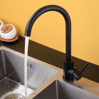 Robinet de cuisine moderne à trou unique en acier inoxydable, finition brossée en céramique, monté sur le pont, poignée unique, peint en noir, utilisation dans les hôtels 360