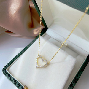 Venta caliente joyería fina plata esterlina <span class=keywords><strong>925</strong></span> 14K chapado en oro brillante circón corazón colgante collar - Product Image 3
