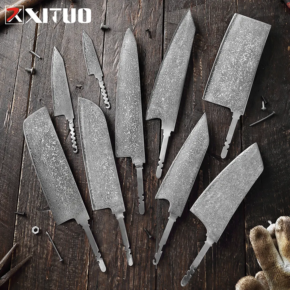 Xituo Damascus Stalen Mes Handgemaakte Diy Blade Leeg Zonder Handvat Hoge Carbon Staal Koksmes Japan Santoku Mes Hakmes