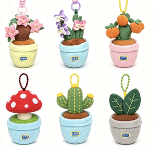 6 Estilos de Llaveros de Peluche Aromáticos de Algodón con Forma de Planta <span class=keywords><strong>en</strong></span> Maceta: Flor de Melocotón/Orquídea/Pera/Mushroom/Cactus/Monstera para Mochila - Product Image 1