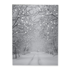 12x16 Christmas LED Wall Canvas Art Frame Wood Painting Picture Frame with Light Up Battery Operated Snowy Winter Scene