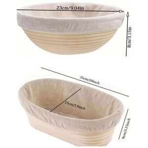 Juego de 2 Cestas para Fermentar Pan, 1 Redonda de 9 Pulgadas y 1 Ovalada para Pan de Levadura, con Cuchilla, Raspador y Cepillo para Hacer Pan y Fermentación - Product Image 4