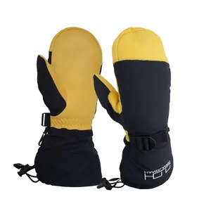 PRI Winter Cold Proof warm Cowhide Leather insulate Outdoor Windproof Thermal Ski Mittens Gloves