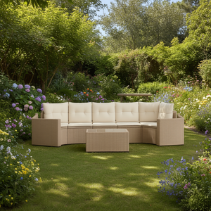 Ensemble de canapés de jardin beige en rotin, mobilier d'extérieur 6 places, design contemporain - Product Image 2