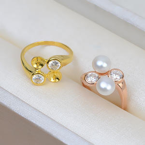 Anillo Abierto de Plata S925 para Mujer, Moderno, para Joyería DIY con Perlas, Anillo Doble con Incrustaciones, Base Vacía para Perlas - Product Image 2