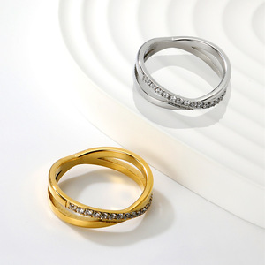 แหวนเพชรทรงกากบาทสไตล์มินิมอลแบบยุโรปอเมริกันสำหรับผู้หญิง ทอง เงิน ประดับเพชรแบบ Pave ของขวัญเครื่องประดับแฟชั่น - Product Image 1