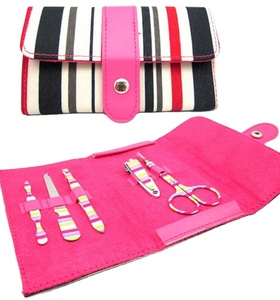 Premium Stripe Pink Color Grooming Girls Lady Design Beauty Nail Art Polish Remover Clipper Tools Kit - Product Image 1