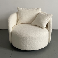 Fauteuil d'appoint moderne pivotant rond en bouclette blanche - Fauteuil de loisirs rembourré confortable pour salon, villa, salle de sport, extérieur et parc