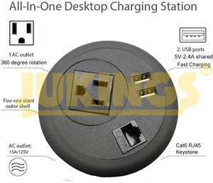 1 Outlet 2 USB with RJ45 Output Desktop Power Grommet USA <strong>Plug</strong> with <strong>Socket</strong> Wall Charger Surge Protector Multi Outlet <strong>Box</strong> Black - Product Image 3