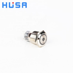 19mm phẳng đầu tròn không thấm nước kim loại push button chuyển momentary vòng + Dot LED chiếu sáng 12-24V DC - Product Image 2