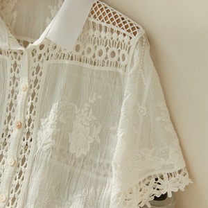 <strong>White</strong> Knitted Vintage Lace Crochet Short Sleeve <strong>Shrug</strong> for <strong>Women</strong> Hollow Casual Shirt Boho Summer Beach Holiday - Product Image 5
