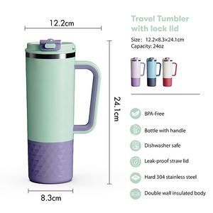 BPA-vrije roestvrijstalen 24oz vacuüm geïsoleerde herbruikbare reiswaterfles met handvat en deksel, duurzaam en milieuvriendelijk - Product Image 2