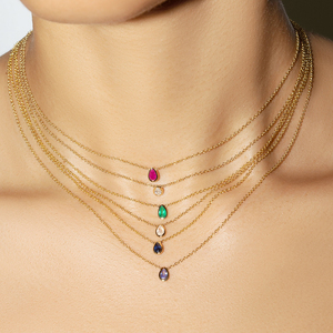 <span class=keywords><strong>Collana</strong></span> con Pendente in Argento Sterling 925 Placcato Oro 18k, con <span class=keywords><strong>Rubino</strong></span>, Smeraldo, Zaffiro o Zirconia Cubica Taglio Pera Personalizzabile - Product Image 2