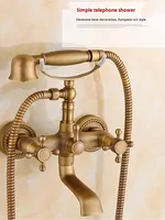 Ensemble de robinetterie de baignoire rétro de style européen en cuivre massif avec douchette à jet de pluie et pomme de douche murale