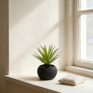 Plante succulente verte artificielle avec pot en papier mâché noir, <span class=keywords><strong>herbe</strong></span> de sabre verte artificielle en pot pour la décoration de la maison - Product Image 3
