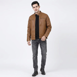 Service OEM, Vente en ligne, Blouson universitaire en cuir pour homme, Col montant, Enduit, Respirant, à capuche, Style vintage, Prix abordable - Product Image 1