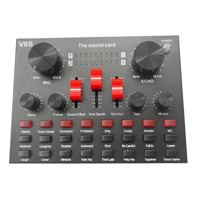 YEAH V8S Sound Mixer Board 3.5mm Audio Interface USB Live External Sound Card for Live Streaming Broadcast
