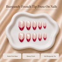Y87 Kaixin Faux ongles à presser courts forme amande, base rose nude, avec French manucure bordeaux doux, pour usage intérieur, fournitures pour ongles